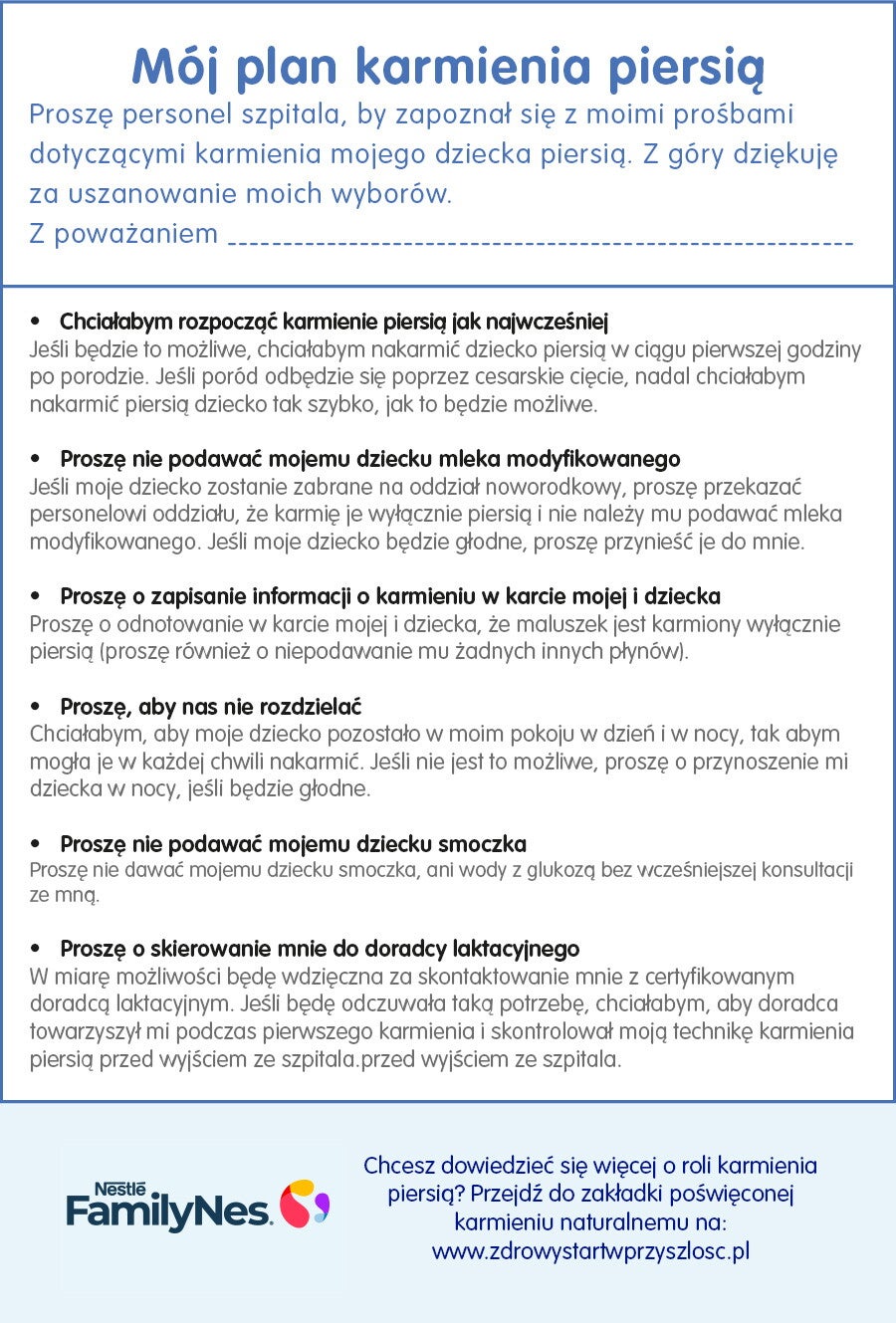 Karmienie noworodka w szpitalu checklista