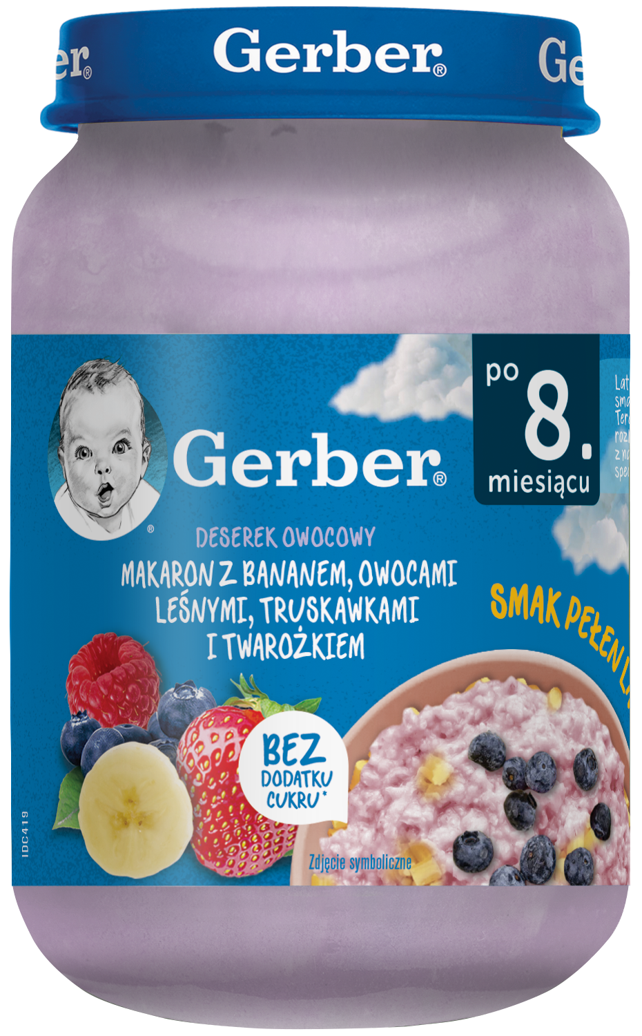 Makaron z bananem, owocami leśnymi, truskawkami i twarożkiem