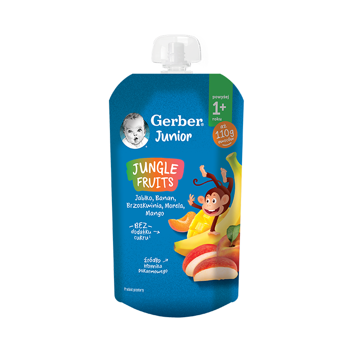 Gerber Junior JUNGLE FRUITS jabłko, banan, brzoskwinia, morela, mango