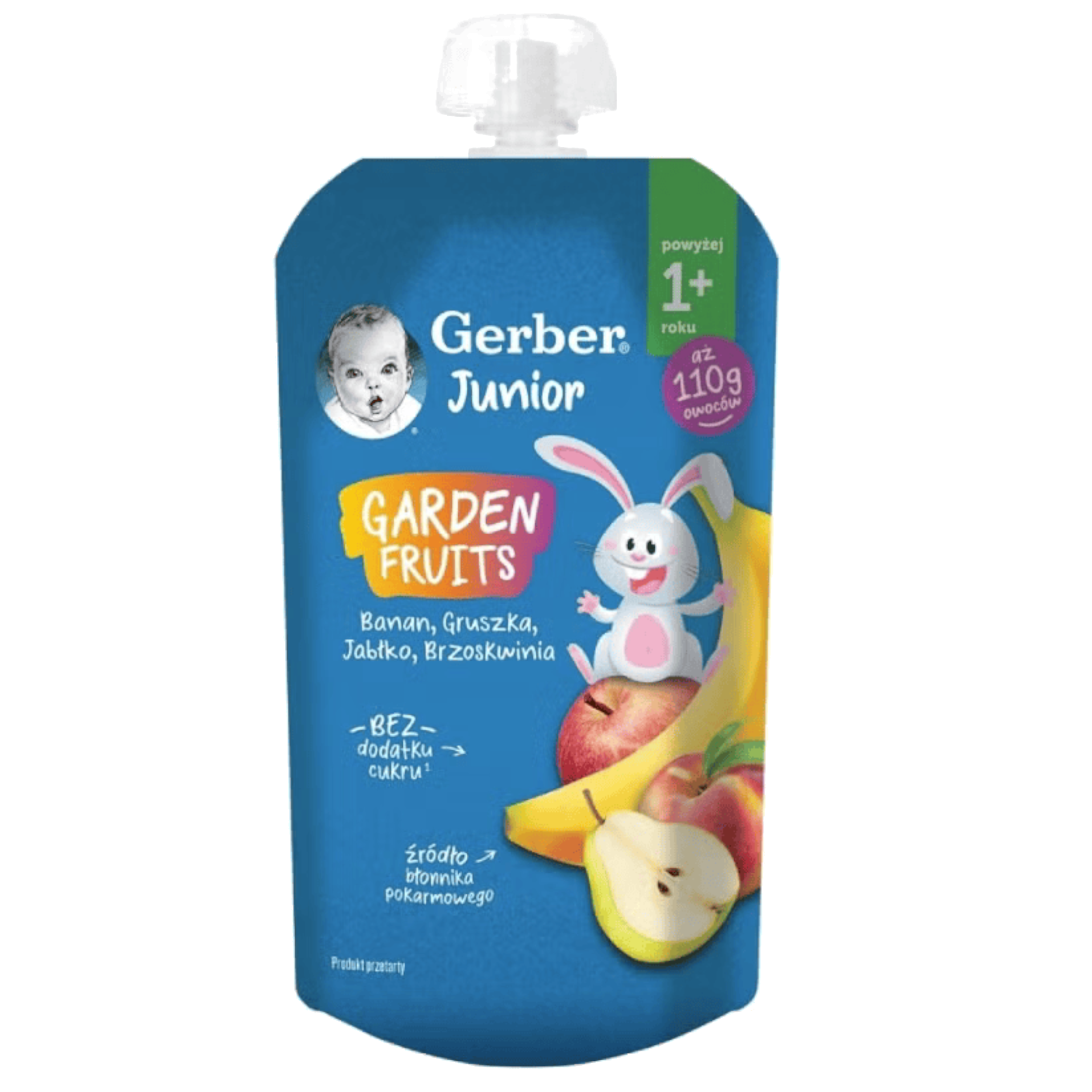 Gerber Junior GARDEN FRUITS banan, gruszka, jabłko, brzoskwinia 