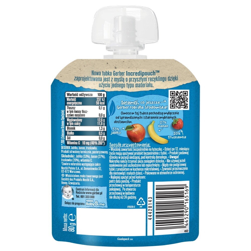 Nowa tubka Gerber Incredipouch Jabłko banan truskawka