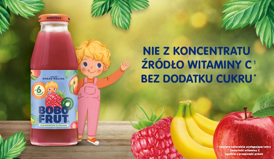 BOBO FRUT nektar owocowy jabłko, banan, malina - benefity