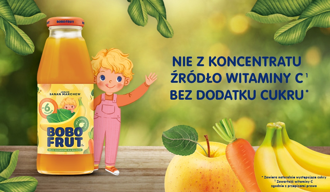 Nektar owocowo-warzywny jabłko, banan, marchewka - benefity