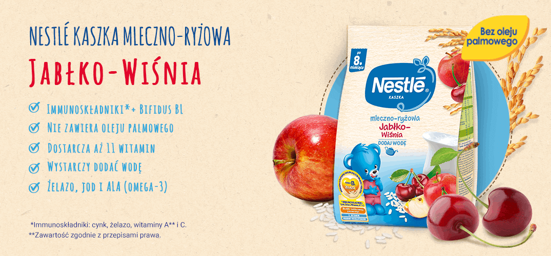Nestlé Kaszka mleczno-ryżowa Jabłko Wiśnia