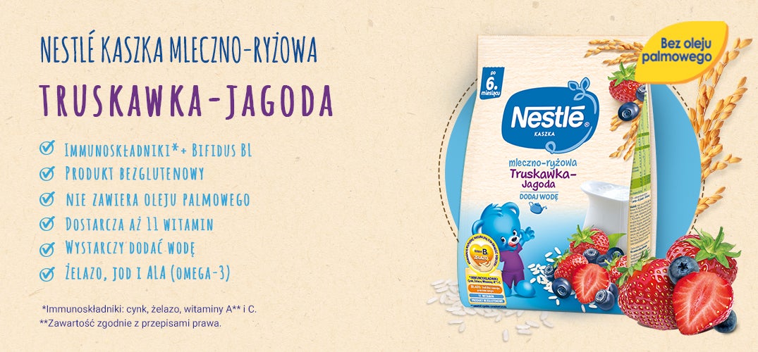 Nestlé Kaszka mleczno-ryżowa Truskawka Jagoda