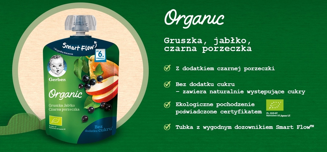 Gerber Organic Gruszka Jabłko Czarna porzeczka
