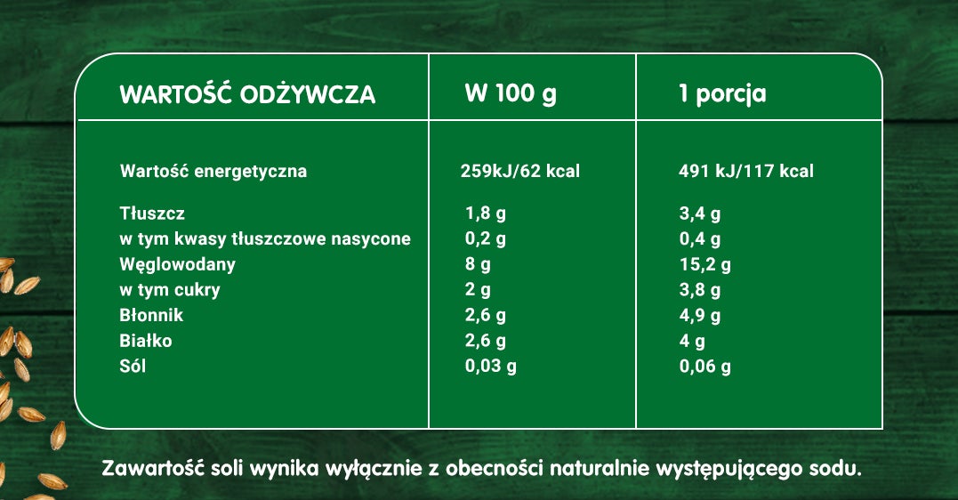 Tabela wartości odżywczych Gerber Organic Plant-tastic Jesienne warzywa z kaszą