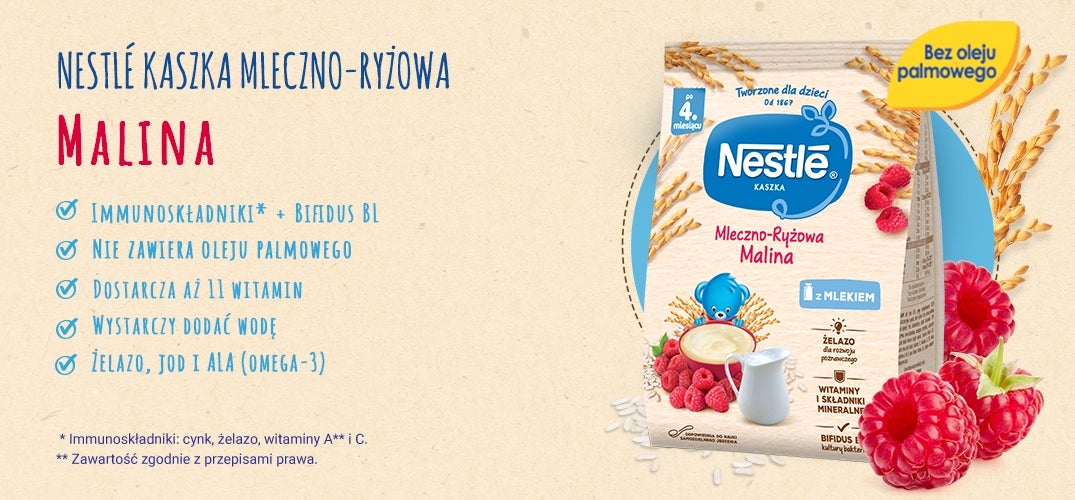 Nestlé Kaszka mleczno-ryżowa Malina