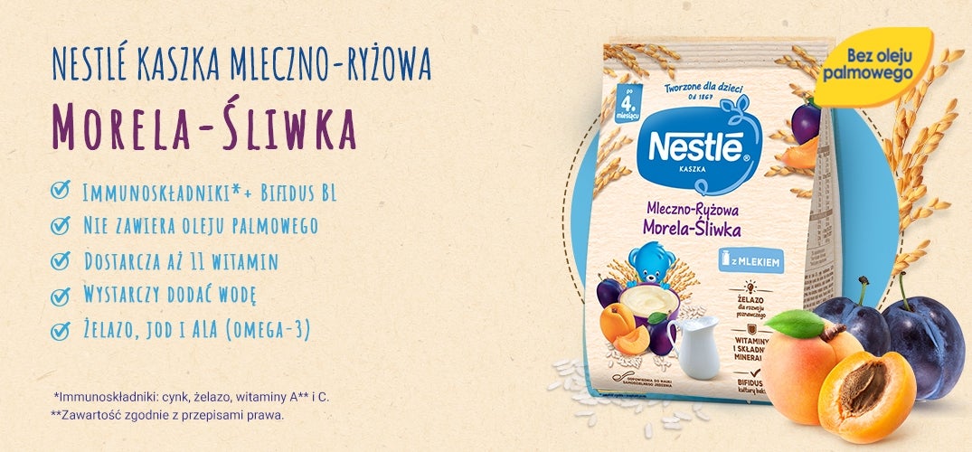 Nestlé Kaszka mleczno-ryżowa Morela Śliwka
