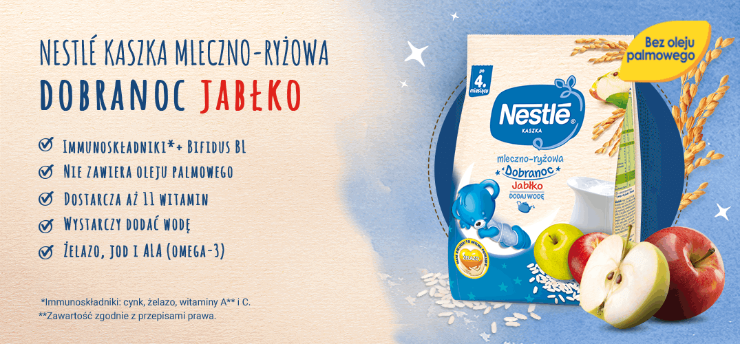 Nestlé Kaszka mleczno-ryżowa Dobranoc Jabłko