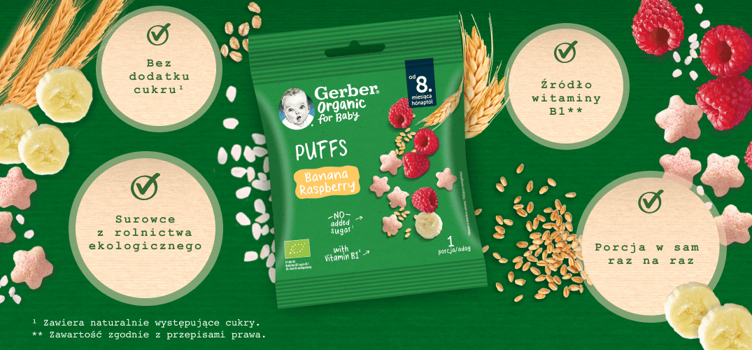 Gerber Organic Chrupki Pszenne Banan Malina