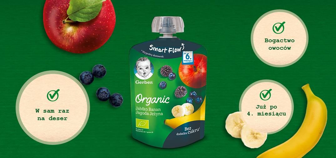 banner gerber organic deserek jabłko banan jagoda jeżyna