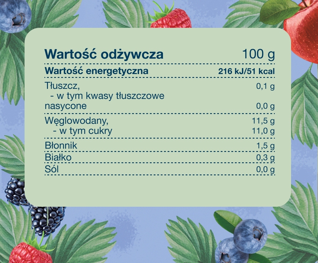 BOBO FRUT Deserek jabłko, owoce leśne - tabela wartości