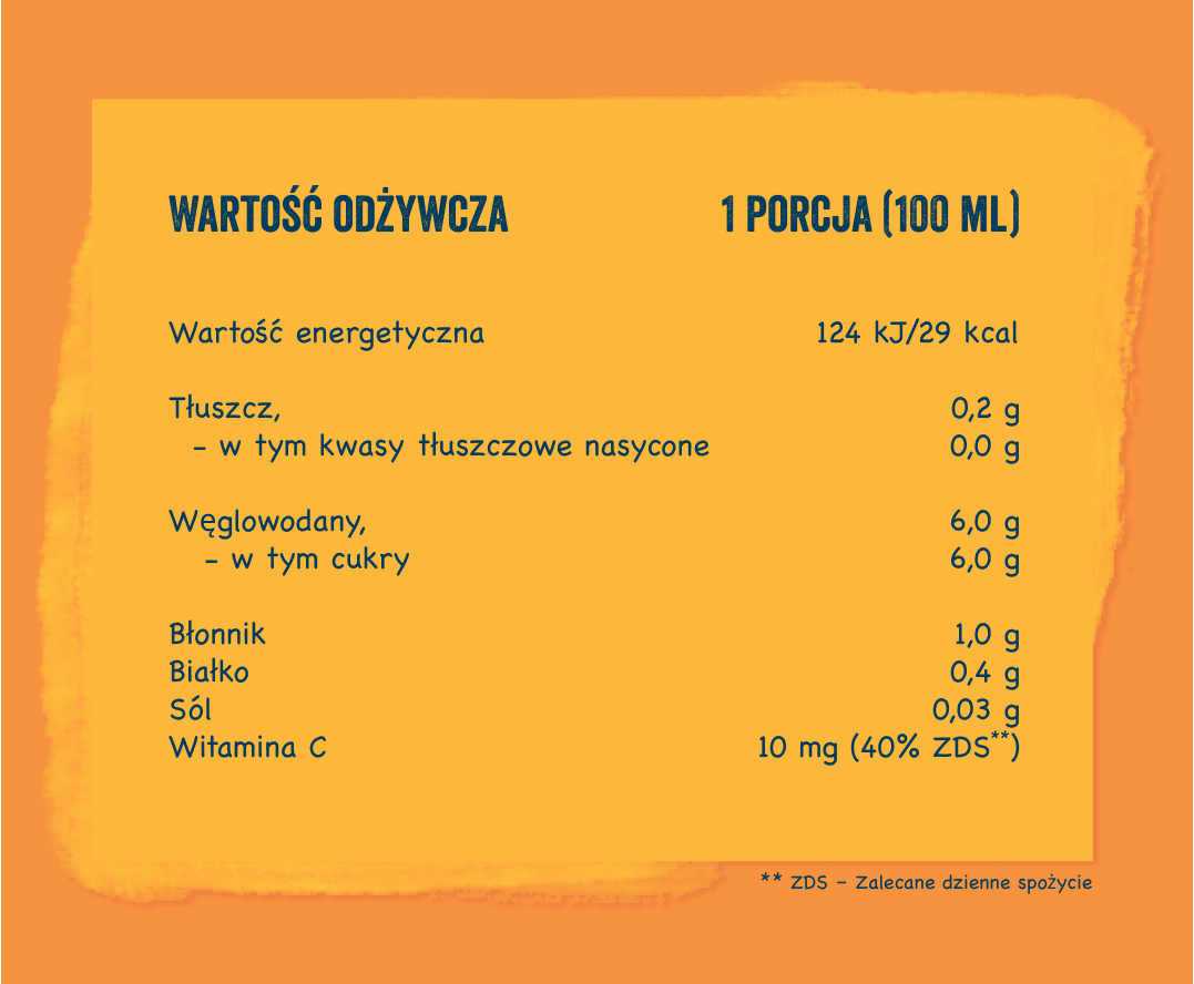 BOBO FRUT nektar owocowo-warzywny jabłko-marchewka - tabela wartości