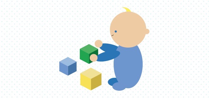 Cartoonish baby playing with cubes