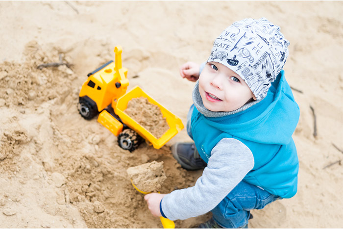 two-year-old on a walk