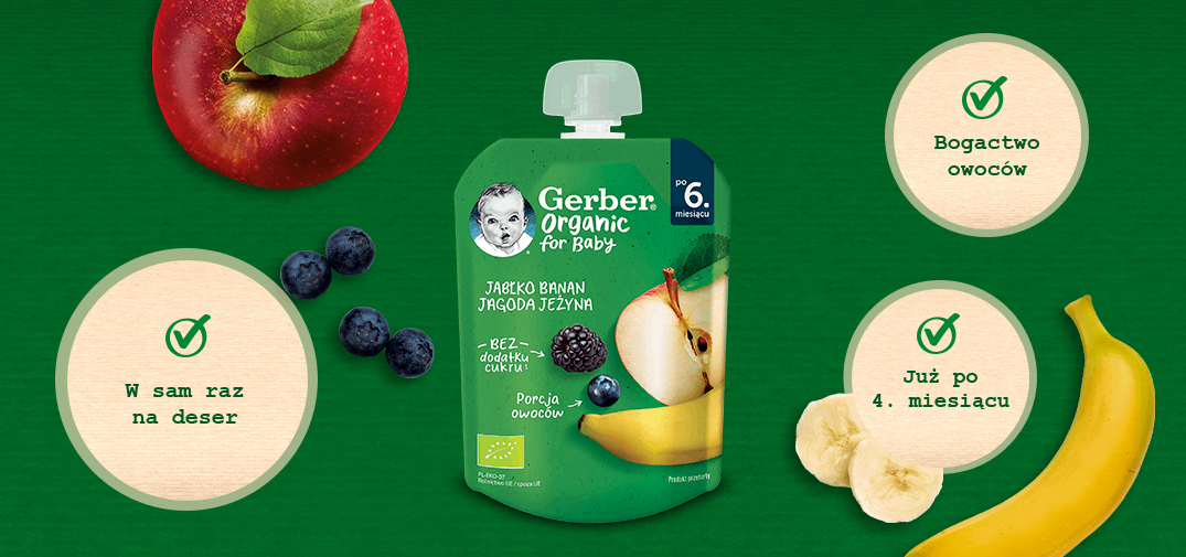 Gerber Organic deserek w tubce jabłko banan jagoda jeżyna benefity produktu
