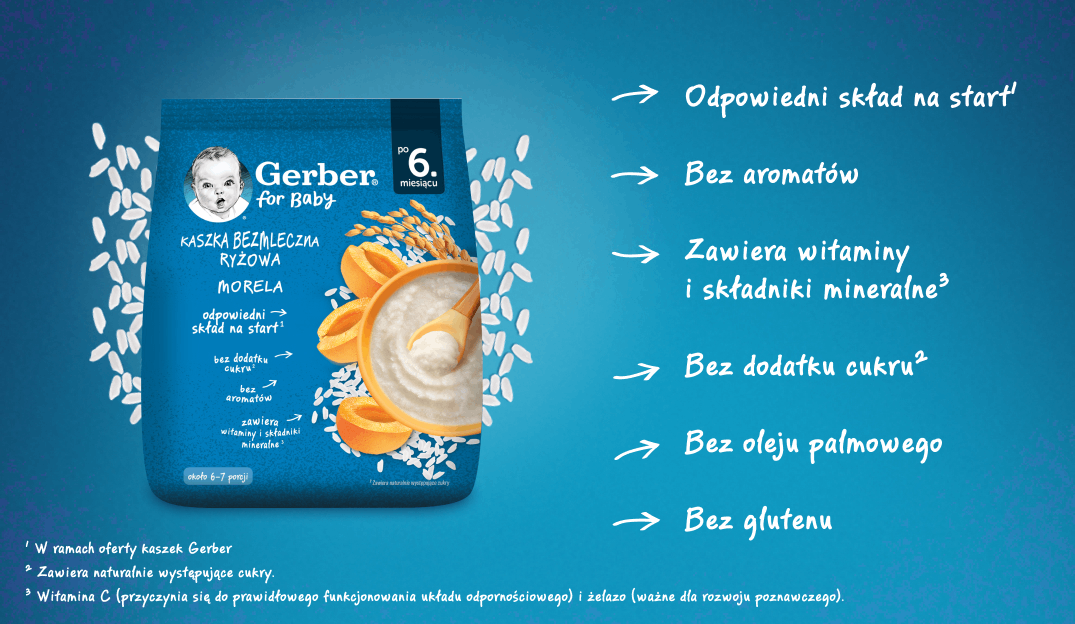 Gerber Kaszka bezmleczna ryżowa Morela zalety produktu