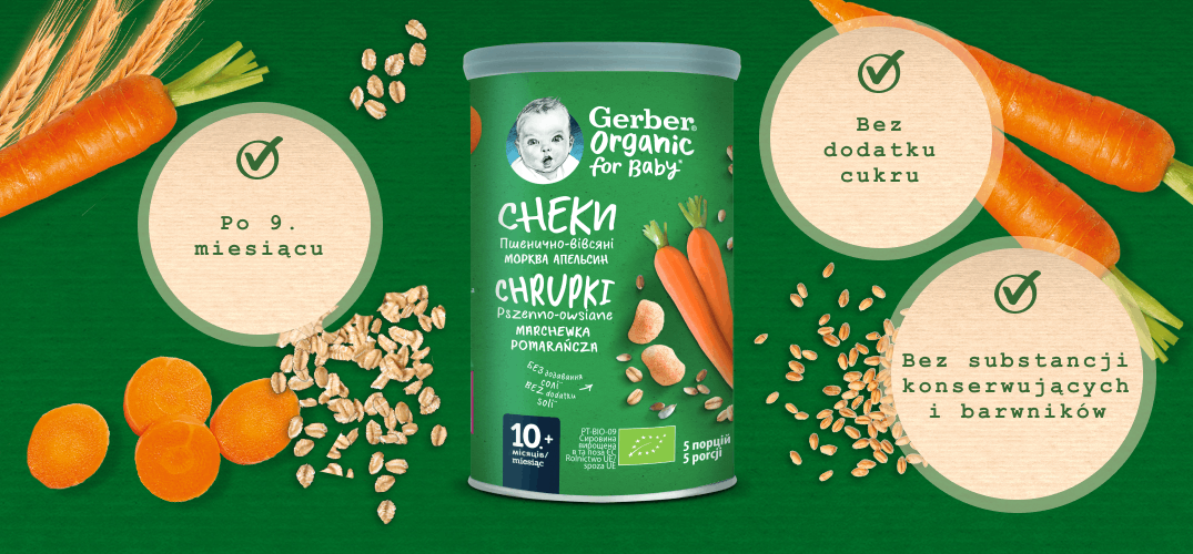 Gerber Organic Nutri Puffs Chrupki pszenno-owsiane Marchewka Pomarańcza benefity