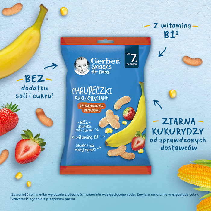 Gerber Snacks for Baby Chrupeczki kukurydziane truskawkowo bananowe  - benefity