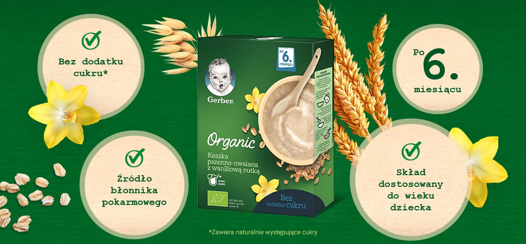 Gerber Organic Kaszka pszenno-owsiana z waniliową nutką