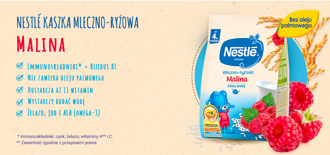 Nestlé Kaszka mleczno-ryżowa Malina