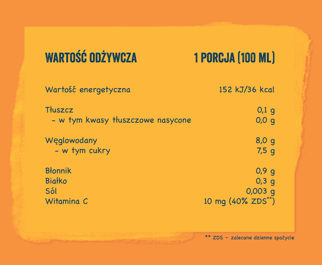Nektar owocowy jabłko-mango-banan - tabela wartości