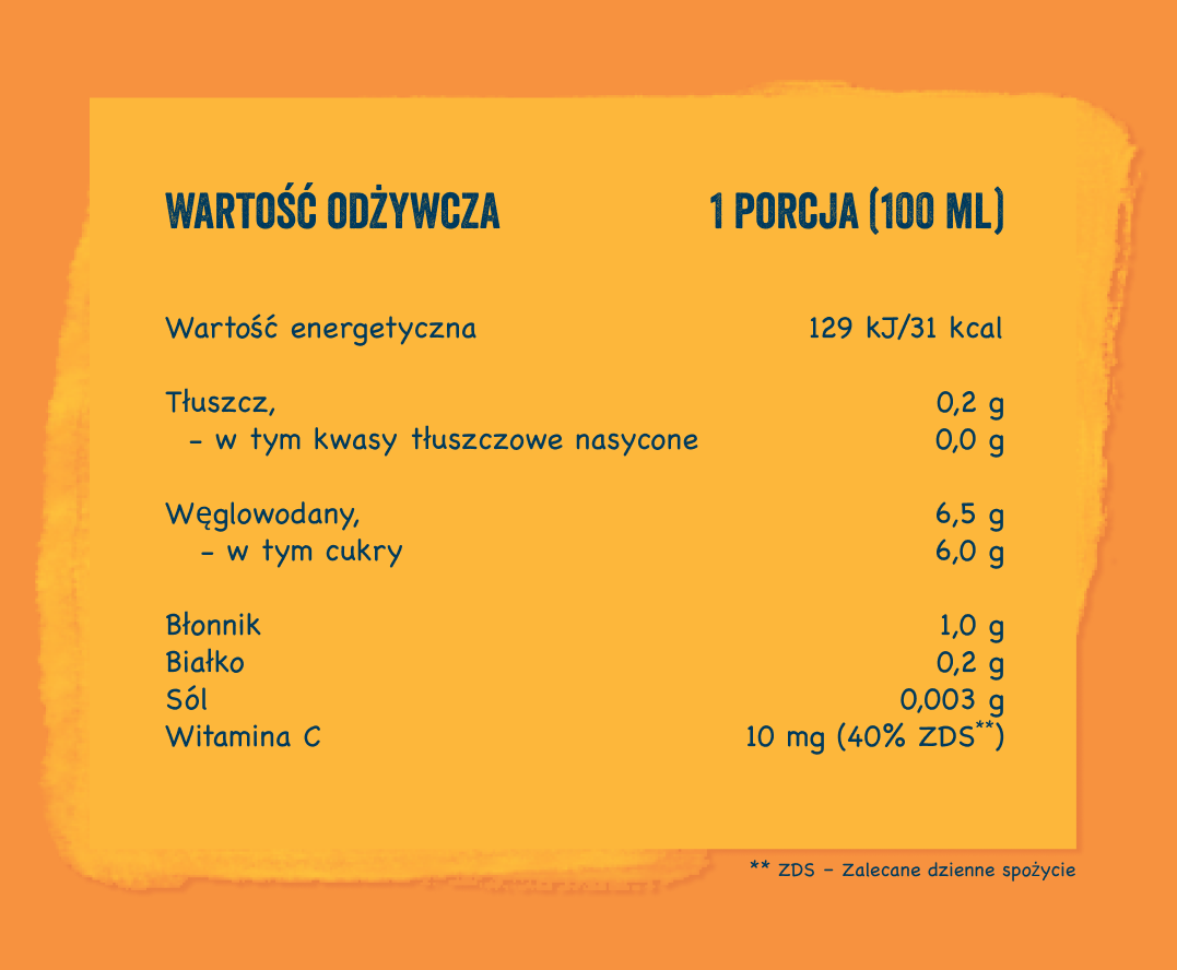 Nektar owocowy jabłko-mango-brzoskwinia - tabela wartości
