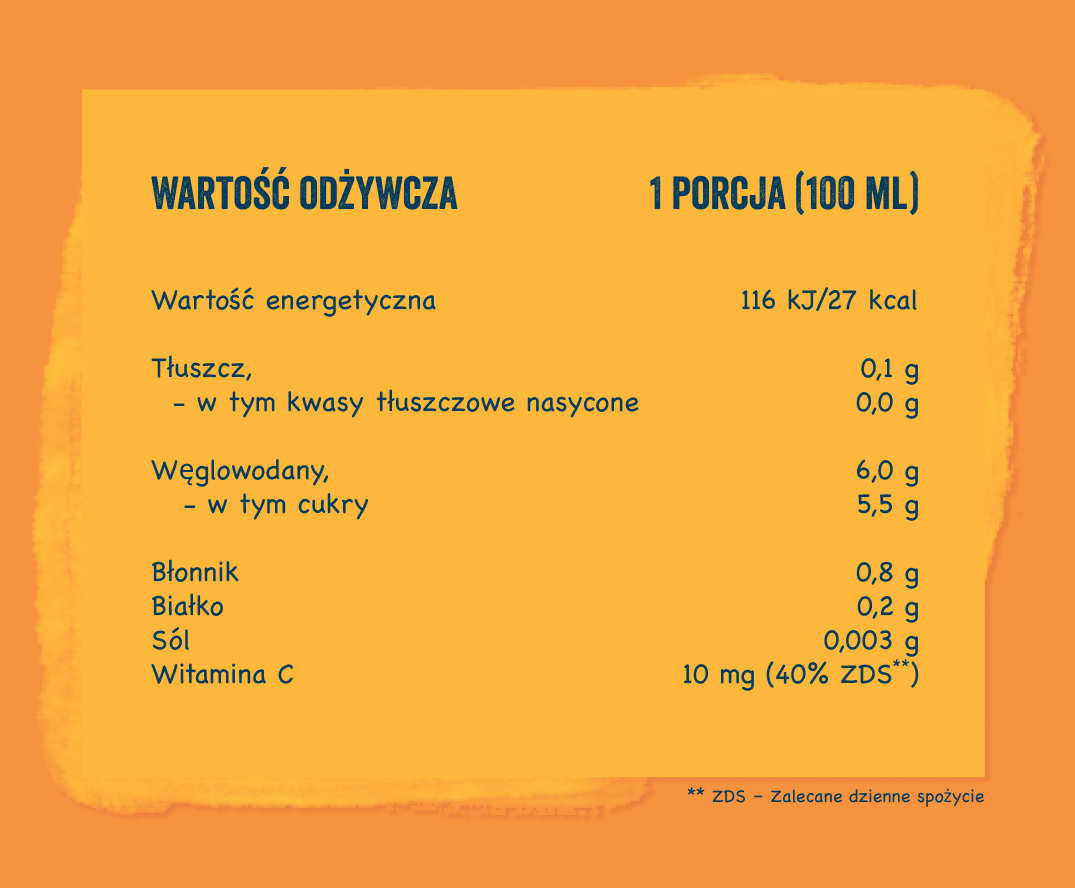 Nektar owocowy jabłko-truskawka - tabela wartości