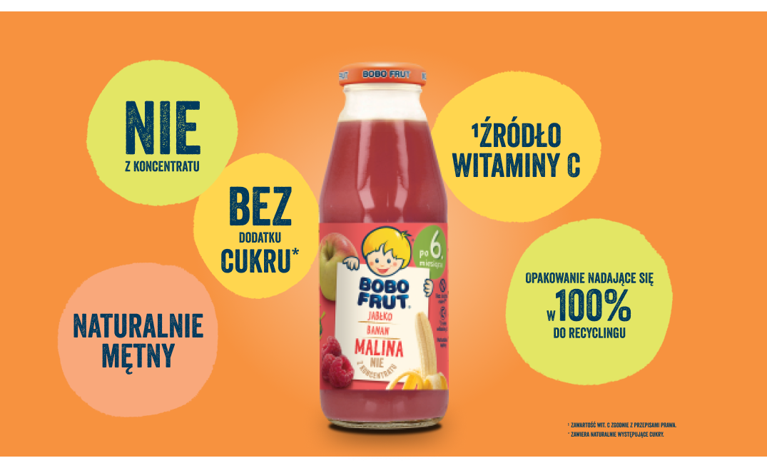BOBO FRUT nektar owocowy jabłko, banan, malina - benefity