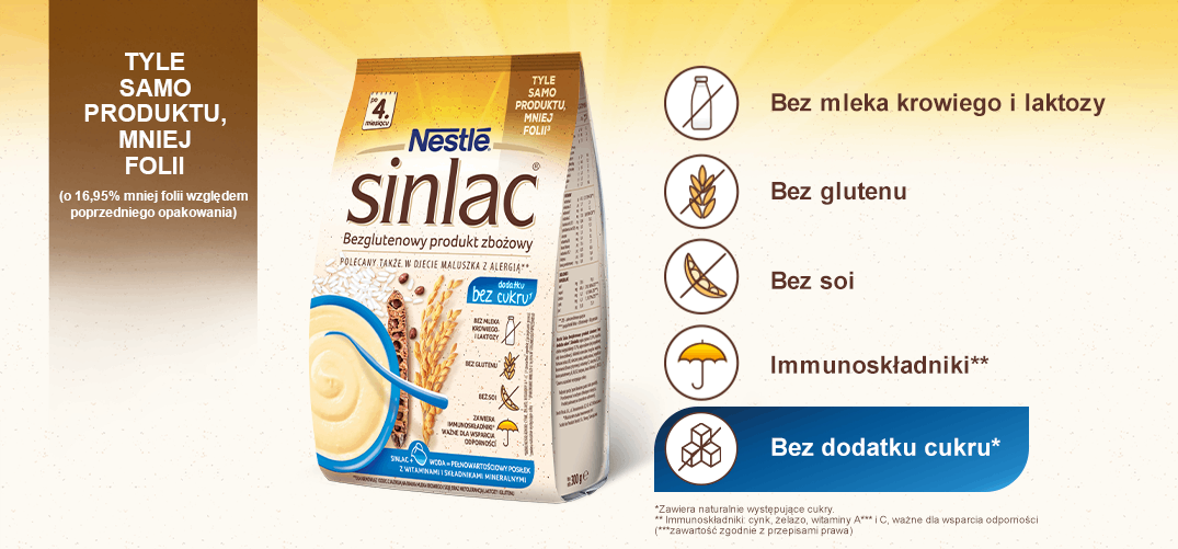 Nestle Sinlac bez cukru - benefity