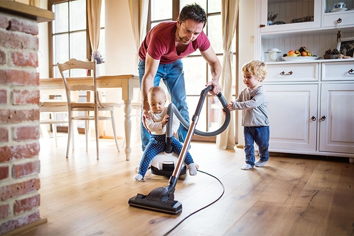 vacuuming with children
