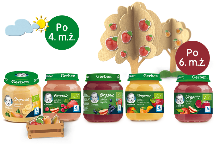 Produkty Gerber Organic dla dzieci w wieku od 4 do 6 miesięcy