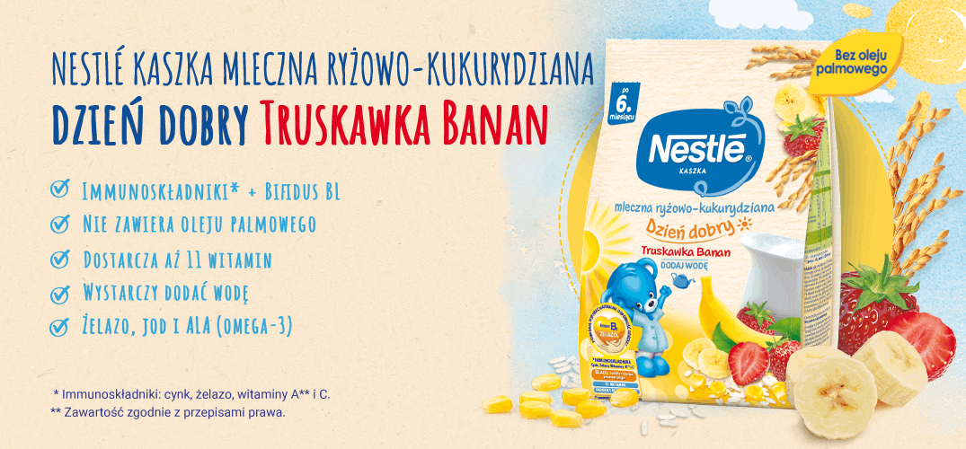 Nestlé Kaszka mleczna ryżowo-kukurydziana Dzień dobry Truskawka Banan