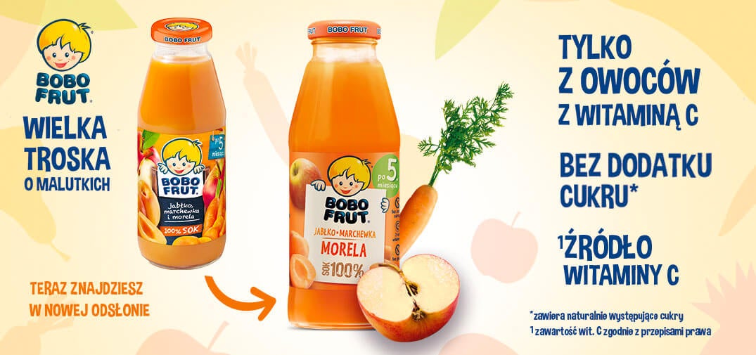 banner bobo frut 100% sok jabłko, marchewka i morela