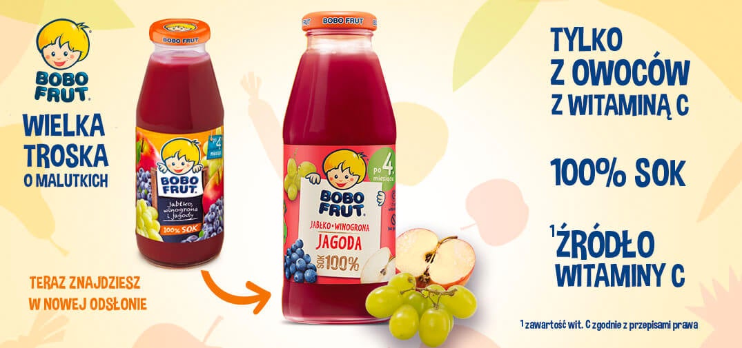 banner bobo frut 100% sok jabłko, winogrona i jagody