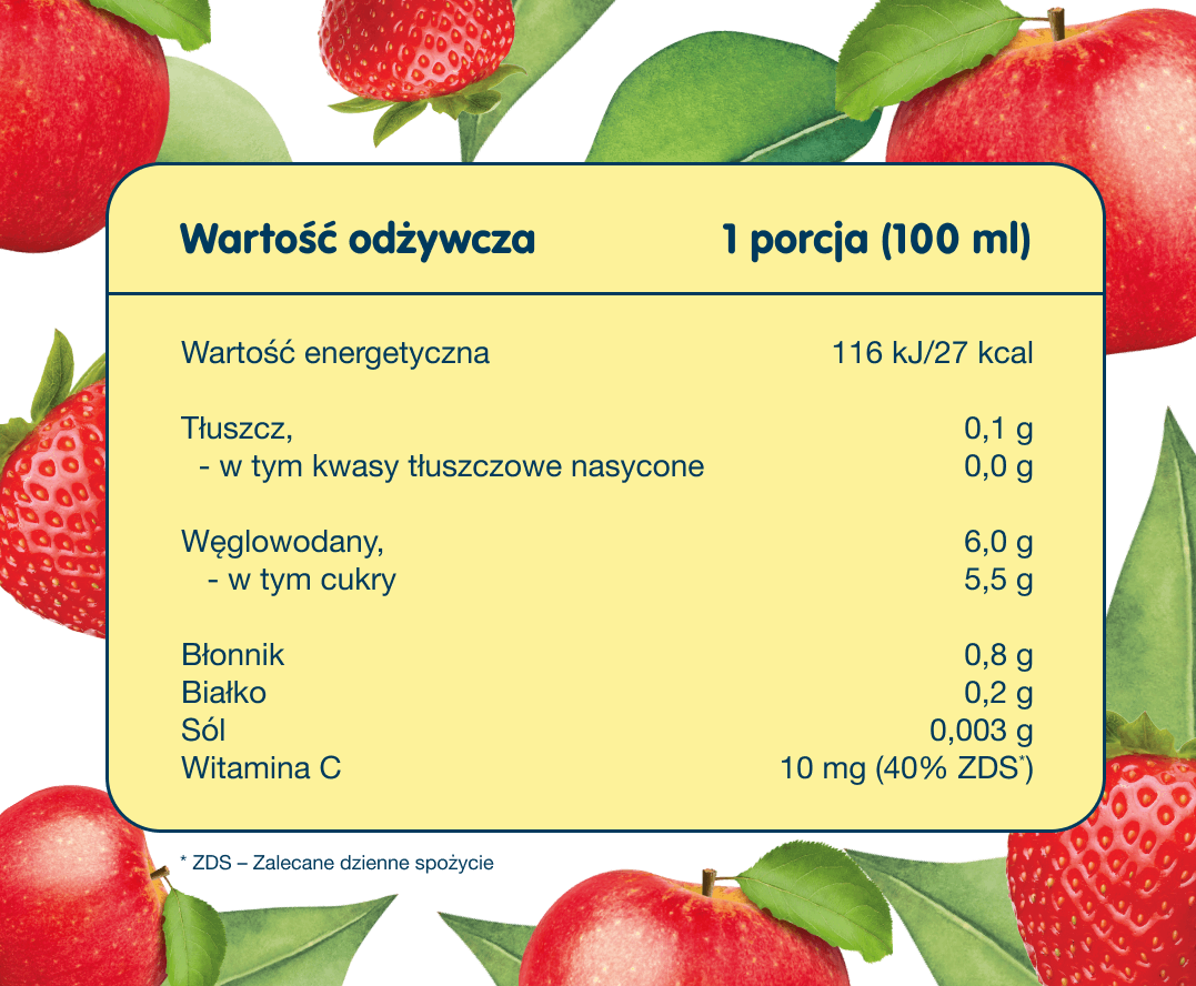 Nektar owocowy jabłko-truskawka - tabela wartości