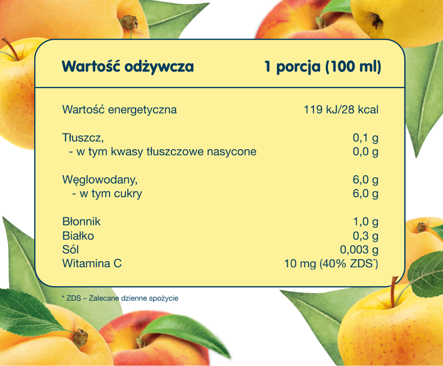 BOBO FRUT Nektar owocowy jabłko-morela - tabela wartości