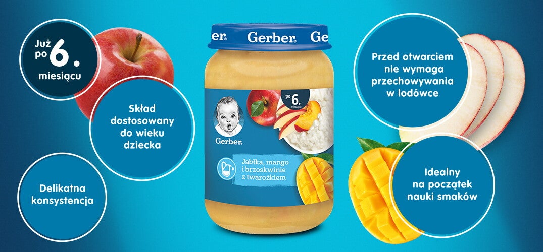 Gerber jabłka, mango i brzoskwinie z twarożkiem