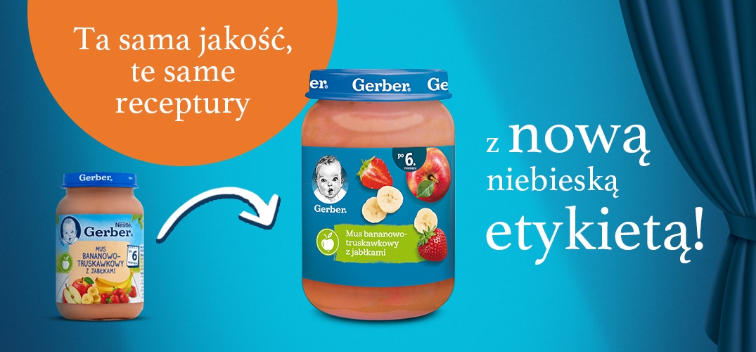 banner Gerber Mus bananowo-truskawkowy z jabłkami