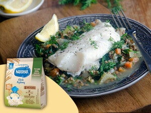 Miętus w bulionie z kurczaka z czerwoną papryką i zieloną soczewicą - po 12. miesiącu