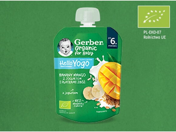 Gerber Organic Banany Mango z jogurtem i Płatkami zbóż Gerber Organic Banany Mango z jogurtem i Płatkami zbóż