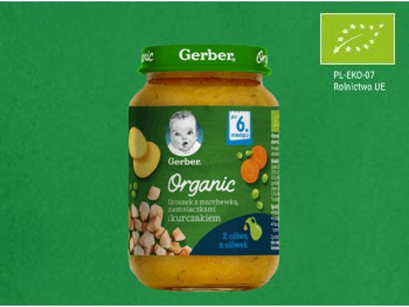 Gerber Organic Groszek z marchewką ziemniaczkami i kurczakiem