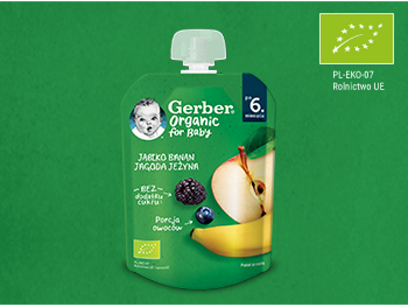 Gerber Organic deserek w tubce jabłko banan jagoda jeżyna