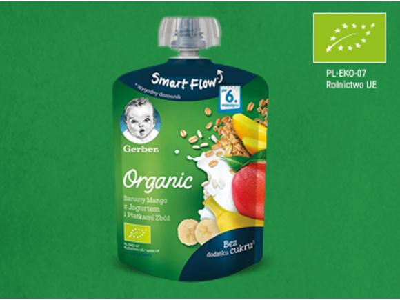 Gerber Organic Banany Mango z jogurtem i Płatkami zbóż Gerber Organic Banany Mango z jogurtem i Płatkami zbóż