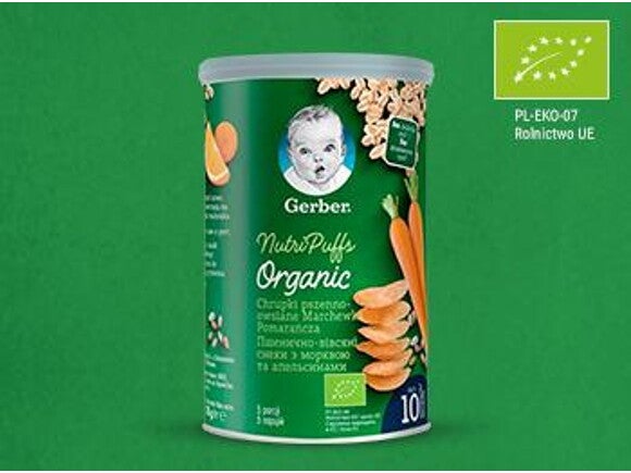 Gerber Organic Nutri Puffs Chrupki pszenno-owsiane Marchewka Pomarańcza