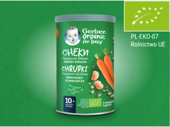 Gerber Organic Nutri Puffs Chrupki pszenno-owsiane Marchewka Pomarańcza Gerber Organic Nutri Puffs Chrupki pszenno-owsiane Marchewka Pomarańcza