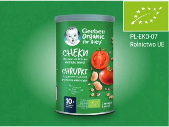 Gerber Organic Nutri Puffs Chrupki pszenno-owsiane Pomidor Marchewka Gerber Organic Nutri Puffs Chrupki pszenno-owsiane Pomidor Marchewka