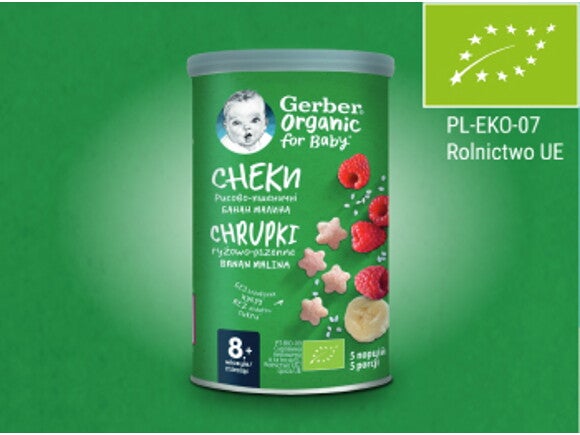 Gerber Organic Nutri Puffs Chrupki ryżowo-pszenne Banan Malina Gerber Organic Nutri Puffs Chrupki ryżowo-pszenne Banan Malina