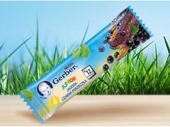 Gerber JUNIOR Batonik owocowo-zbożowy Jagoda czarna porzeczka Gerber JUNIOR Batonik owocowo-zbożowy Jagoda czarna porzeczka
